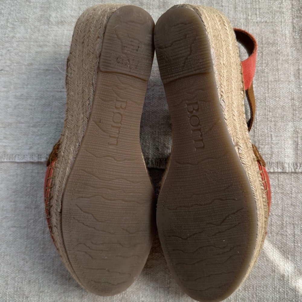 Born Drilles Burnt Orange Suede Espadrille Wedge Sandals Brown Elastic Straps 9 - Picture 4 of 11